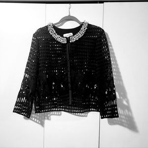Joseph Ribkoff black short dress jacket with faux pearls & crystals. Size 8